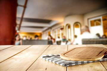 Table background with the restaurant view 