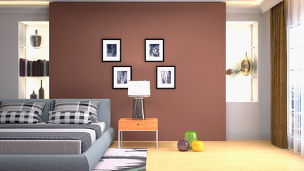 Obraz na płótnie Canvas Bedroom interior. Bed. 3d illustration