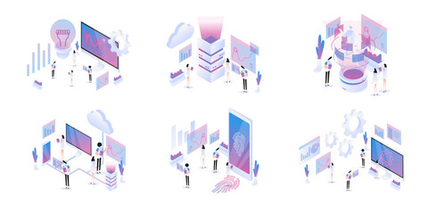 Big Data Isometric Illustration Set Concept. Modern flat design concept of web page design for website and mobile website.Vector illustration EPS 10