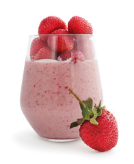 Smoothie and fresh strawberry