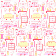 Seamless pattern with home furniture background. Vector illustration.