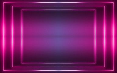 Dark abstract futuristic background. Neon lines, glow. Neon lines, shapes. Pink and blue glow
