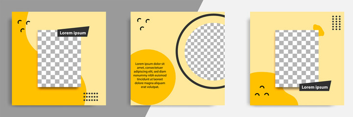 Obraz premium Yellow editable square banner layout template - abstract, minimal, modern design background with wave, circle shape. Suitable for social media post, stories, story, flyer. Vector illustration