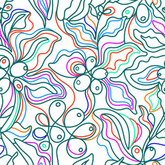 Art line plant. Vector seamless pattern. Coffee tree