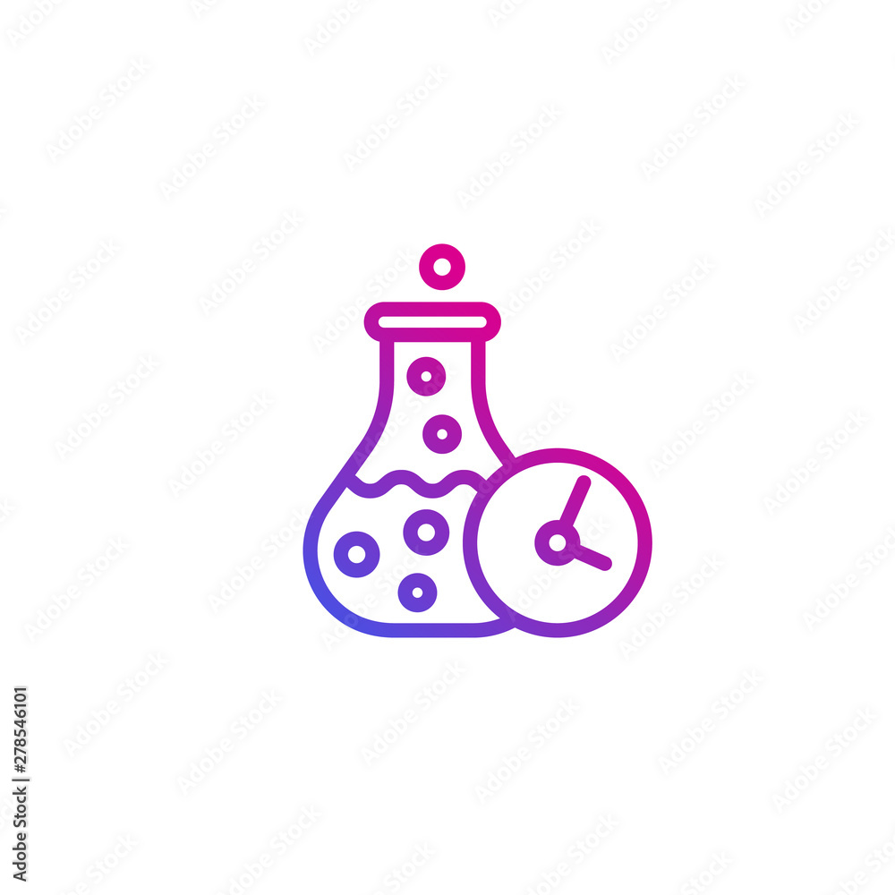 Wall mural chemical reaction time icon on white, line