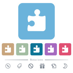 Single puzzle piece flat icons on color rounded square backgrounds