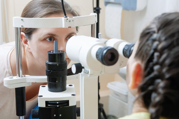 Eye examination in the office of the ophthalmologist.
