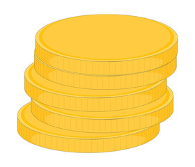 Stack of coins with coin in front of it. Vector illustration.