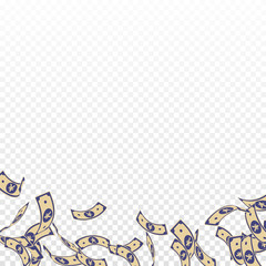 Chinese yuan notes falling. Floating CNY bills on 