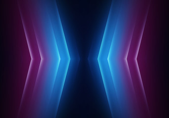 Dark abstract futuristic background. Neon lines, glow. Neon lines, shapes. Pink and blue glow