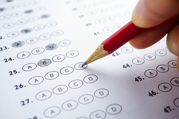 Answer sheets with Pencil drawing fill to select choice : education concept