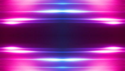 Dark abstract futuristic background. Neon lines, glow. Neon lines, shapes. Pink and blue glow