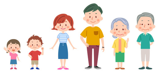 夏服の3世代家族　全身