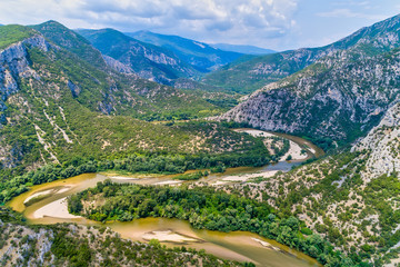 aerial view of the river Nestos in Xanthi, Greece.