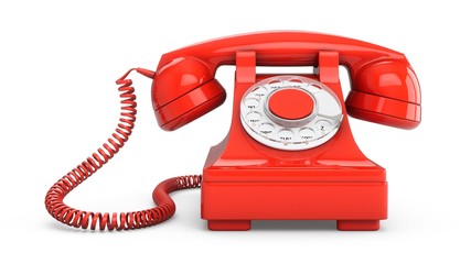 3D rendering red vintage phone isolated on white background
