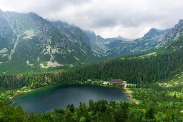 Naklejka na ściany i meble Popradske Pleso mountain lake. High Tatra Mountains. Slovakia.