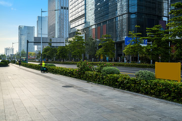 Panoramic skyline and buildings with empty concrete square floor in shenzhen,china