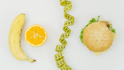 Top view burguer vs banana