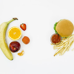 Top view burguer vs fruit