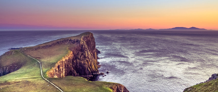 Wonderful sunset at the Neist point lighthouse in Scotland
