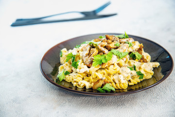 fusilli kebab chicken with white sauce