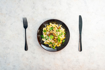 fusilli kebab chicken with white sauce