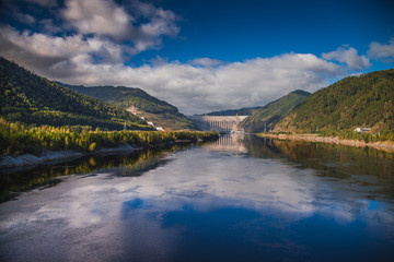 Sayano Shushenskaya hydro power plant in summer