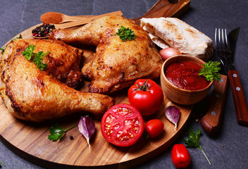 Roasted chicken legs with spices and vegetables