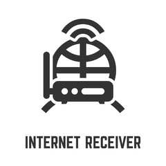 Internet receiver icon with wifi router, earth and wireless radio signal symbol.