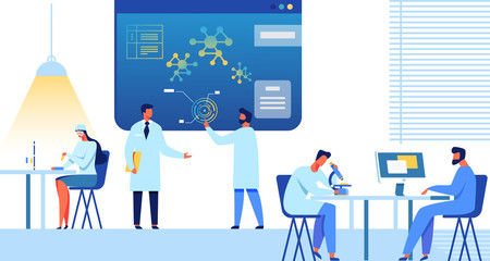 Doctors, Researchers Team Works Flat Illustration