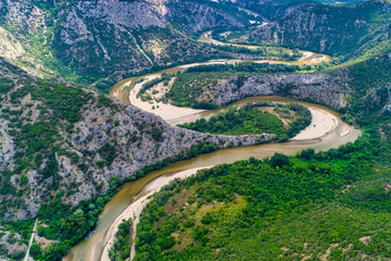 aerial view of the river Nestos in Xanthi, Greece.