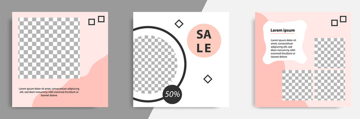 Pink editable square banner layout template - abstract, minimal, modern design background with wave, circle shape. Suitable for social media post, stories, story, flyer. Vector illustration