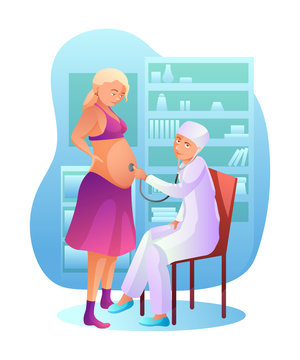 pregnant woman doctor checkup clinic scene clip art preview
