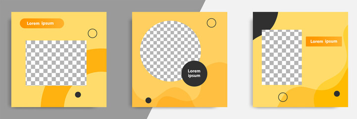 Yellow editable square banner layout template - abstract, minimal, modern design background with wave, circle shape. Suitable for social media post, stories, story, flyer. Vector illustration