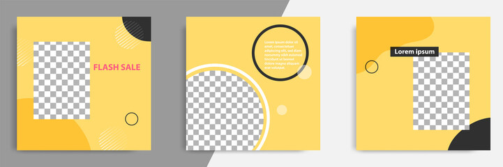 Yellow editable square banner layout template - abstract, minimal, modern design background with wave, circle shape. Suitable for social media post, stories, story, flyer. Vector illustration