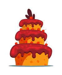Delicious three tier cake flat vector illustration