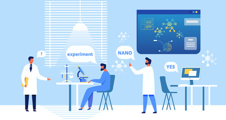 Cartoon Nanomedical Experts Discuss Experiment