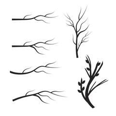 Set of dry tree branch silhouette. Leaves, swirls and floral elements