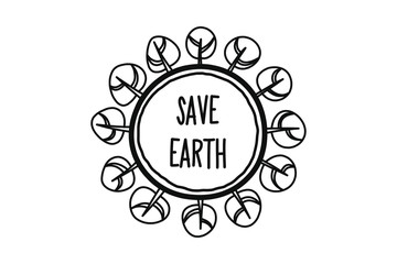 The earth and trees, doodle art for saving the earth concept. 