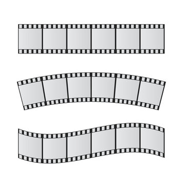 Slide film frame set. Film reel and roll 35mm vector