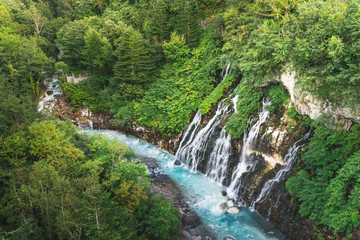 Shirahige waterfall biei river in summer