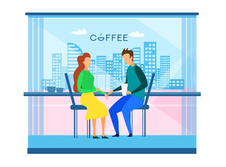 Couple Resting at Cafe in Modern Smart City Vector
