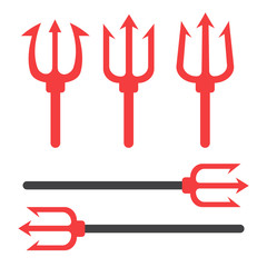 Trident vector illustration. Pitchfork devil set. Trident devil icon