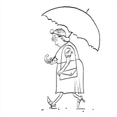 An elderly lady in the rain. Granny with umbrella