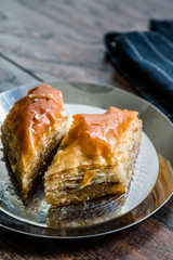 Baklava / Homemade Azerbajian Style with Walnut in Silver Plate / Pakhlava / Baklawa.