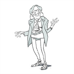 Old woman hipster. Old Woman Fashionista Cute Cartoon Style Isolated Flat Vector Illustration On White Background