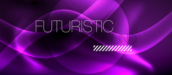Dark background with neon color waves, vector template
