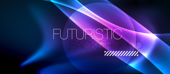 Neon glowing lines, magic energy space light concept, abstract background wallpaper design