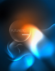 Neon glowing wave lines, blue hi-tech futuristic abstract background template