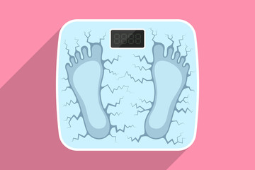 Dents of feet on bathroom scales and cracks around them